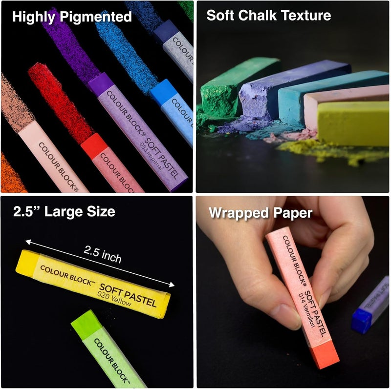 COLOUR BLOCK Soft Pastels for Artists - 100 Colors Square Chalk Pastels Set in Wooden Box - Vibrant Pigments Art Kit for Painting, Drawing, Sketching, Hobbyists, Students. - Image 4