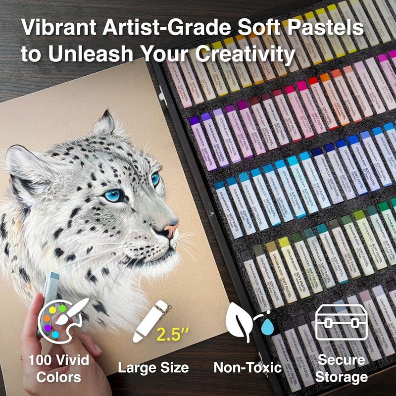 COLOUR BLOCK Soft Pastels for Artists - 100 Colors Square Chalk Pastels Set in Wooden Box - Vibrant Pigments Art Kit for Painting, Drawing, Sketching, Hobbyists, Students. - Image 2