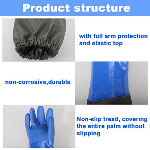 Haiou PVC Chemical Resistant, Long Rubber, Heavy Duty Waterproof Gloves for Chemical and Acid Work, 25 inches, Large-(Blue) - Image 3