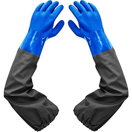 Haiou PVC Chemical Resistant, Long Rubber, Heavy Duty Waterproof Gloves for Chemical and Acid Work, 25 inches, Large-(Blue) - Image 1