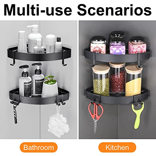 DUFU Adhesive Corner Shower Caddy with Hooks,Bathroom Shower Organizer, No Drilling Rust Proof Aluminum Shower Shelf for Inside Shower 2 Pack (Black) - Image 4