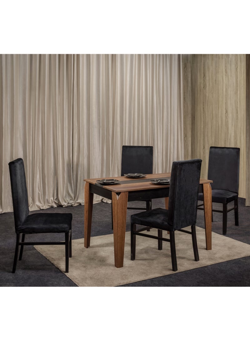 Elegant Design Dining Table Set of 4 Chairs - MDF and Velvet Fabric - 140 x 80 x 76 cm - Black