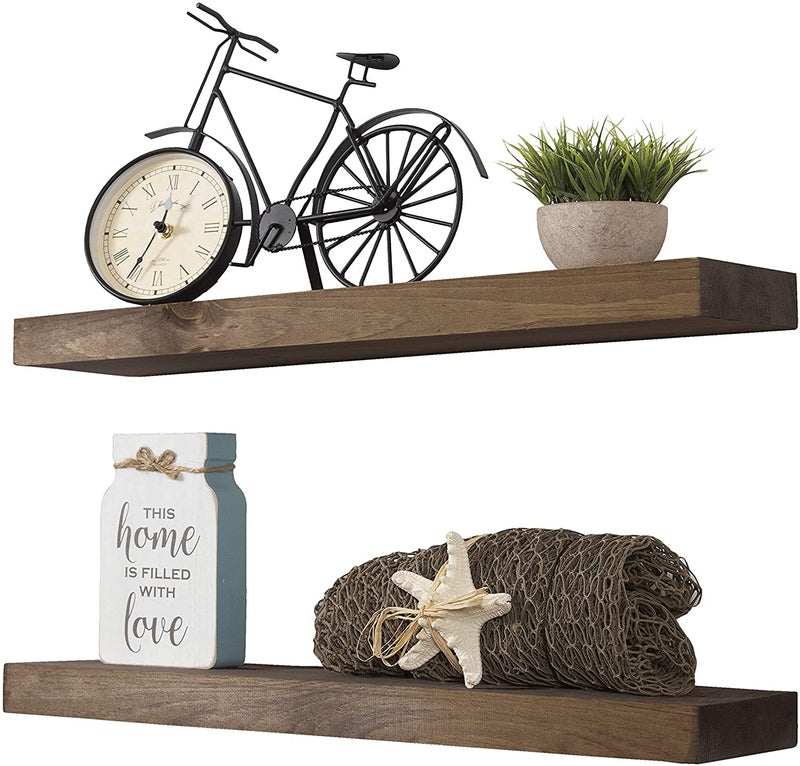 vm decor Floating Shelves Rustic sheesham Wood Wall Shelf India Handmade Set of 2 Dark Walnut 36 x 55 - Image 1