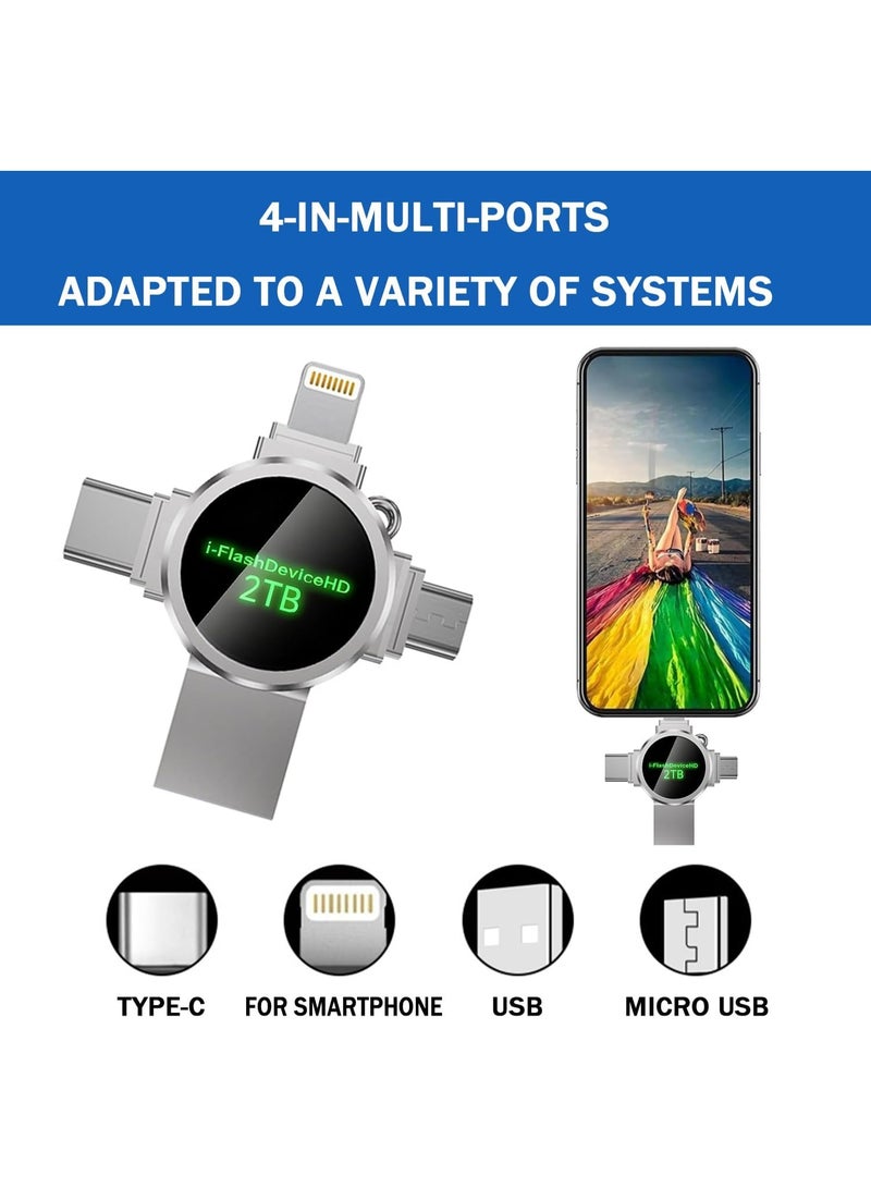 انسجام محرك أقراص فلاش USB بسعة 2 تيرابايت 4 في 1، ذاكرة فلاش USB 3.0 عالية السرعة، محرك أقراص محمول صغير، جهاز تخزين خارجي متوافق مع الهواتف الذكية وأجهزة الكمبيوتر المحمولة وأجهزة الكمبيوتر الشخصية وأنظمة Android و iOS - Image 2