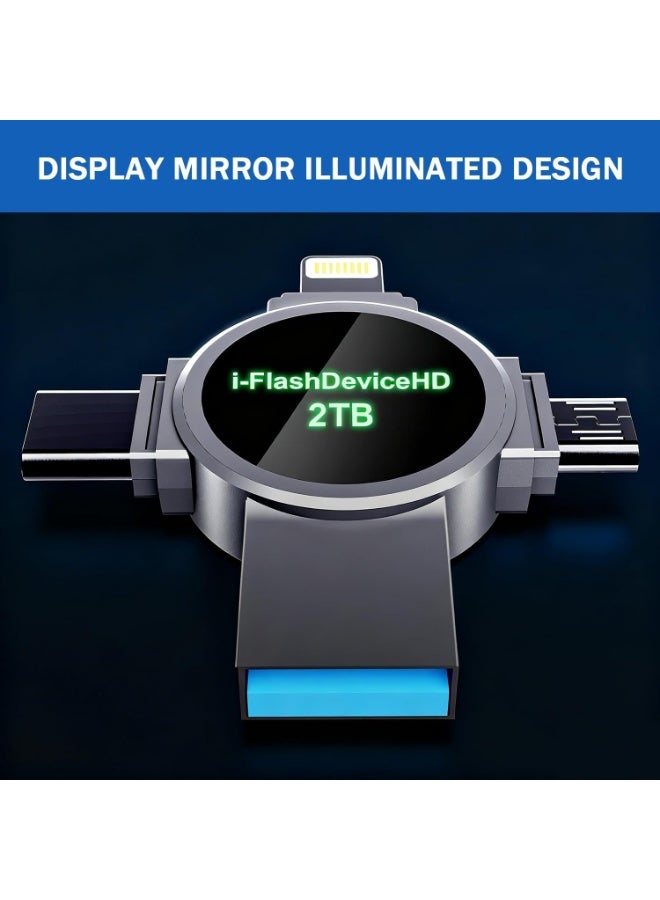 انسجام محرك أقراص فلاش USB بسعة 2 تيرابايت 4 في 1، ذاكرة فلاش USB 3.0 عالية السرعة، محرك أقراص محمول صغير، جهاز تخزين خارجي متوافق مع الهواتف الذكية وأجهزة الكمبيوتر المحمولة وأجهزة الكمبيوتر الشخصية وأنظمة Android و iOS - Image 5