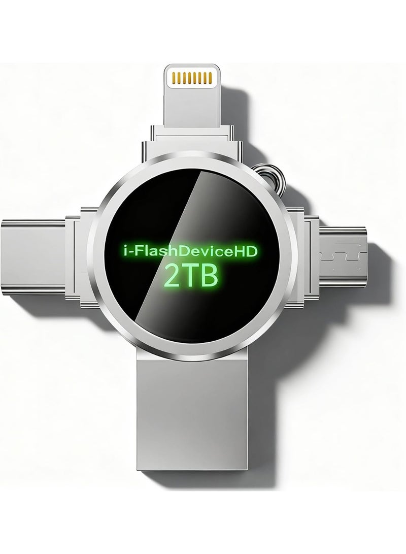 انسجام محرك أقراص فلاش USB بسعة 2 تيرابايت 4 في 1، ذاكرة فلاش USB 3.0 عالية السرعة، محرك أقراص محمول صغير، جهاز تخزين خارجي متوافق مع الهواتف الذكية وأجهزة الكمبيوتر المحمولة وأجهزة الكمبيوتر الشخصية وأنظمة Android و iOS - Image 1