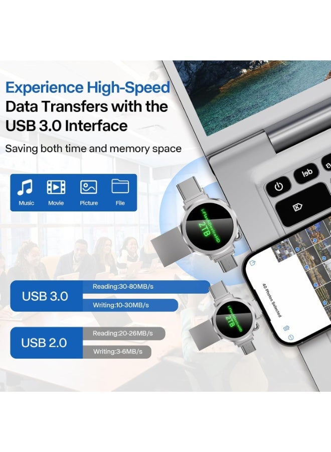 انسجام محرك أقراص فلاش USB بسعة 2 تيرابايت 4 في 1، ذاكرة فلاش USB 3.0 عالية السرعة، محرك أقراص محمول صغير، جهاز تخزين خارجي متوافق مع الهواتف الذكية وأجهزة الكمبيوتر المحمولة وأجهزة الكمبيوتر الشخصية وأنظمة Android و iOS - Image 3