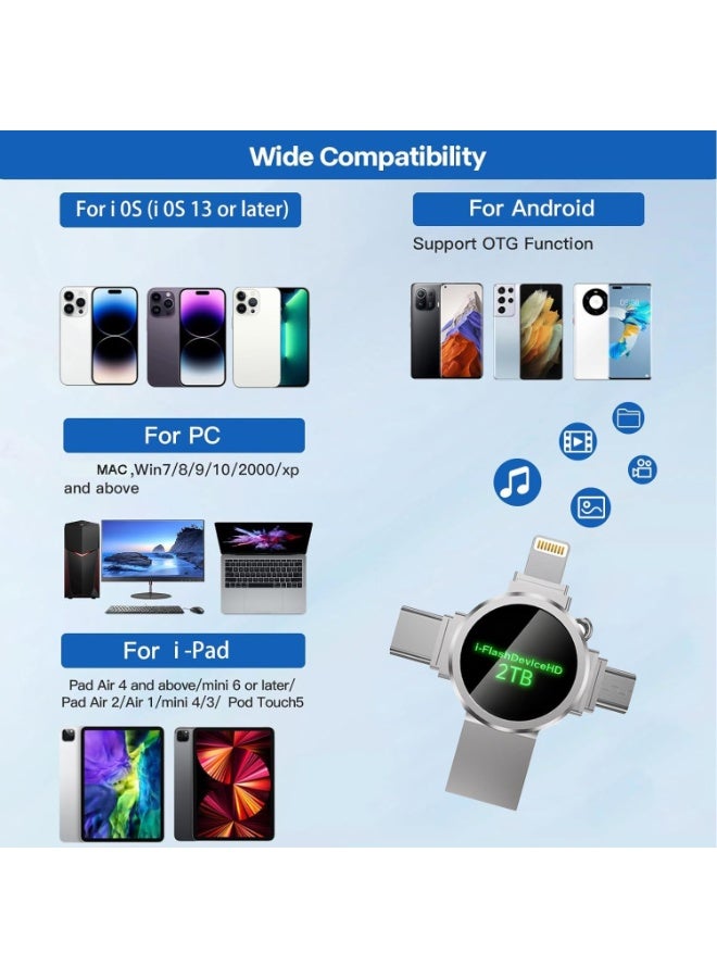انسجام محرك أقراص فلاش USB بسعة 2 تيرابايت 4 في 1، ذاكرة فلاش USB 3.0 عالية السرعة، محرك أقراص محمول صغير، جهاز تخزين خارجي متوافق مع الهواتف الذكية وأجهزة الكمبيوتر المحمولة وأجهزة الكمبيوتر الشخصية وأنظمة Android و iOS - Image 4