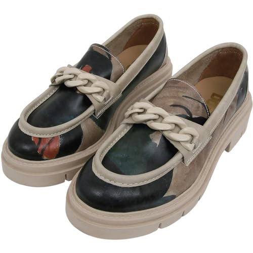 DOGO Penny Loafers for Women - Handmade and Vegan Leather Platform Loafers for Women, Petals Design, Size 8 - Image 1