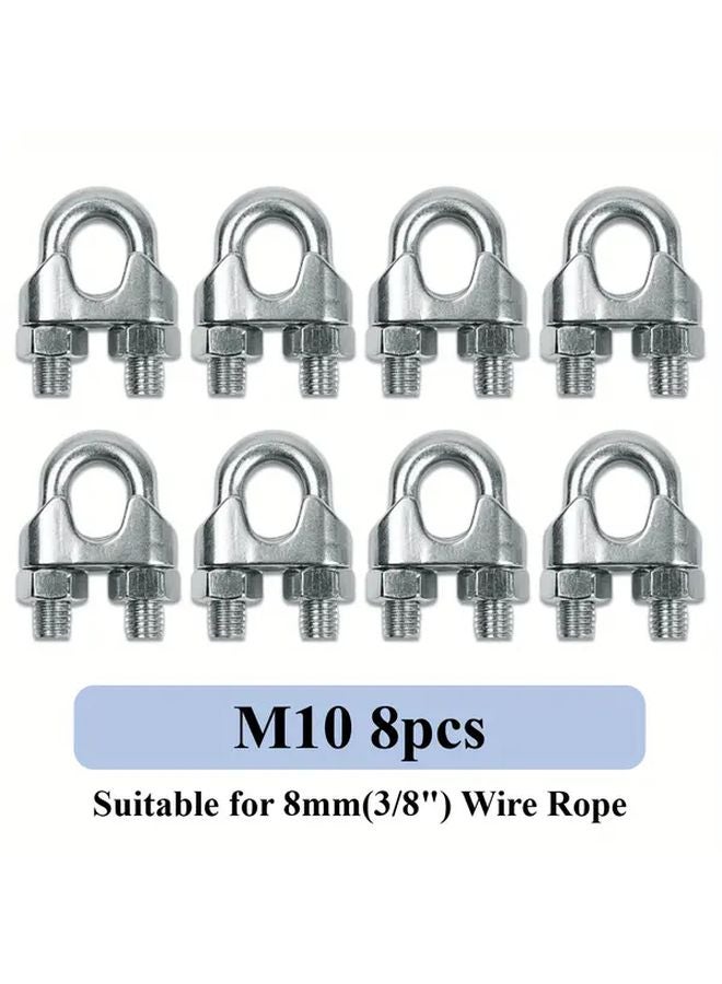 M10 3 8 Inch Heavy Duty Stainless Steel Wire Rope Cable Clamps 8pcs for Rigging Guardrail - Image 1