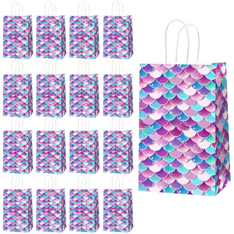 Tevxj 16Pcs Mermaids Party Favor Bags Mermaids Princess Theme Party Favor Bags Goodie Candy Treat Bags for Under The Sea Birthday Baby Shower Mermaids Themed Party Bags - Image 3