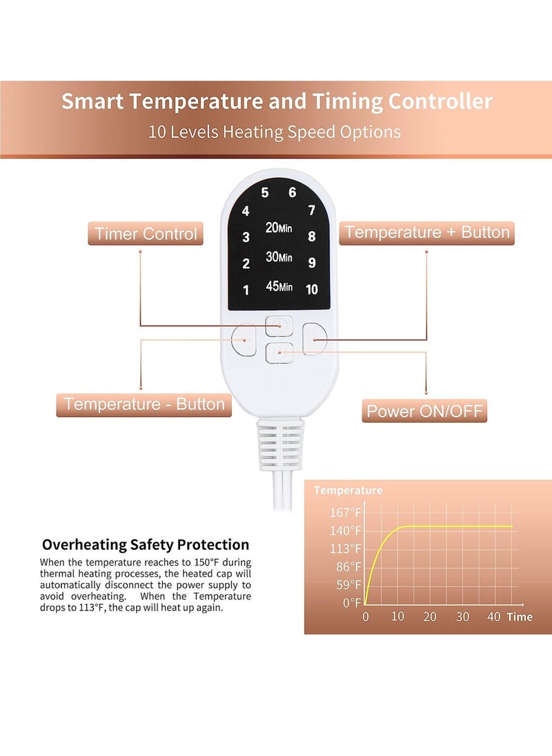 Heat Cap for Deep Conditioning with 10-level Heats Up Quickly, Thermal Cap for Hair Steamer Cap for Natural Hair Portable Electric Heat Hair Spa Cap for Home Use - Image 4