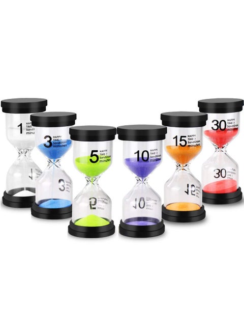 EMDMAK Sand Timer Colorful Hourglass Sandglass Timer 1 min3 mins5 mins10 mins15 mins30 mins Sand Clock Timer for Games Classroom Home OfficePack of 6