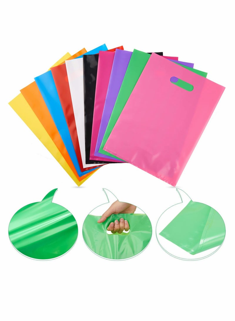 Excefore Party Favor Bags Colorful Plastic Present Bags Glossy Merchandise Bags Plastic Party Favor Bags with Handle in 10 Colors for Candy Birthday Treats Wedding Party Celebrations,9.8'' x 13.8'' 100 Pieces - Image 1