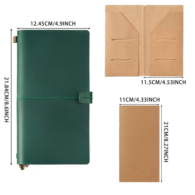 Ox Knight Refillable Leather Travelers Notebook, 8.6 x 4.9 Standard Size Travel Diary for Men and Women, Genuine Leather Travel Journal with 3 Notebook Inserts for Writing, Sketching & Planning, Green - Image 2