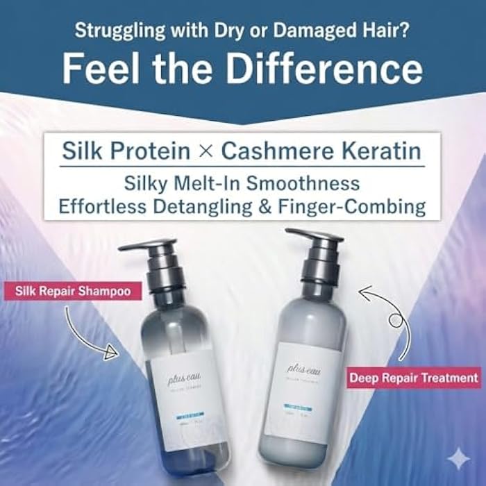 Plus eau Mellow Shampoo & Conditioner Set, Daily Moisture Renewal Hair with Silk Beauty Essence Ingredients, 15.2 oz / 450ml, 2-Pack, Made in Japan, Ultimate Moisture - Image 4