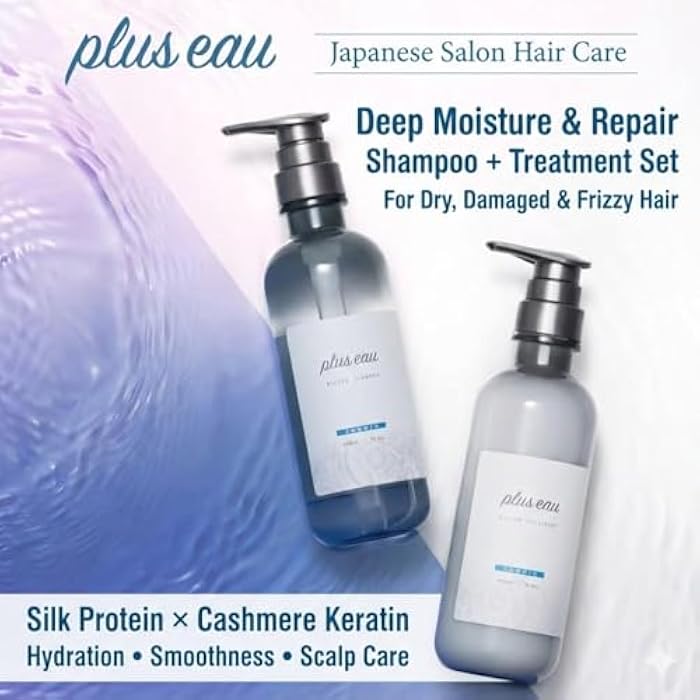Plus eau Mellow Shampoo & Conditioner Set, Daily Moisture Renewal Hair with Silk Beauty Essence Ingredients, 15.2 oz / 450ml, 2-Pack, Made in Japan, Ultimate Moisture - Image 2