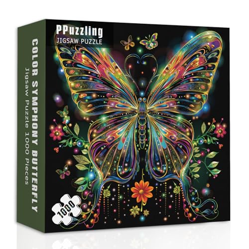 PPuzzling Butterfly Puzzles for Adults 1000 Pieces Glowing Rainbow Wings Jigsaw Puzzles Fantasy Floral Nature Puzzle - Image 1