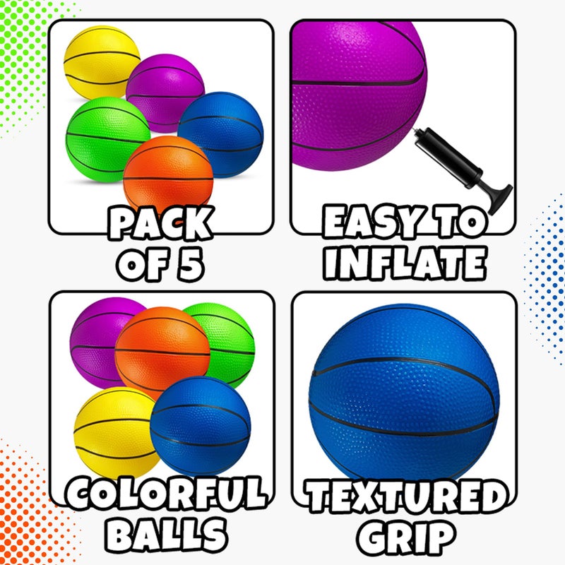 PlayBolt Mini Basketball Set for Kids - 6 Inch (5 Pack) w/Hand Pump - Small Size Indoor Mini Hoop Balls for Toddlers - Over The Door Basketball Games, Indoor & Outdoor, Small Hoops, Pool Play & Party Favors - Image 4