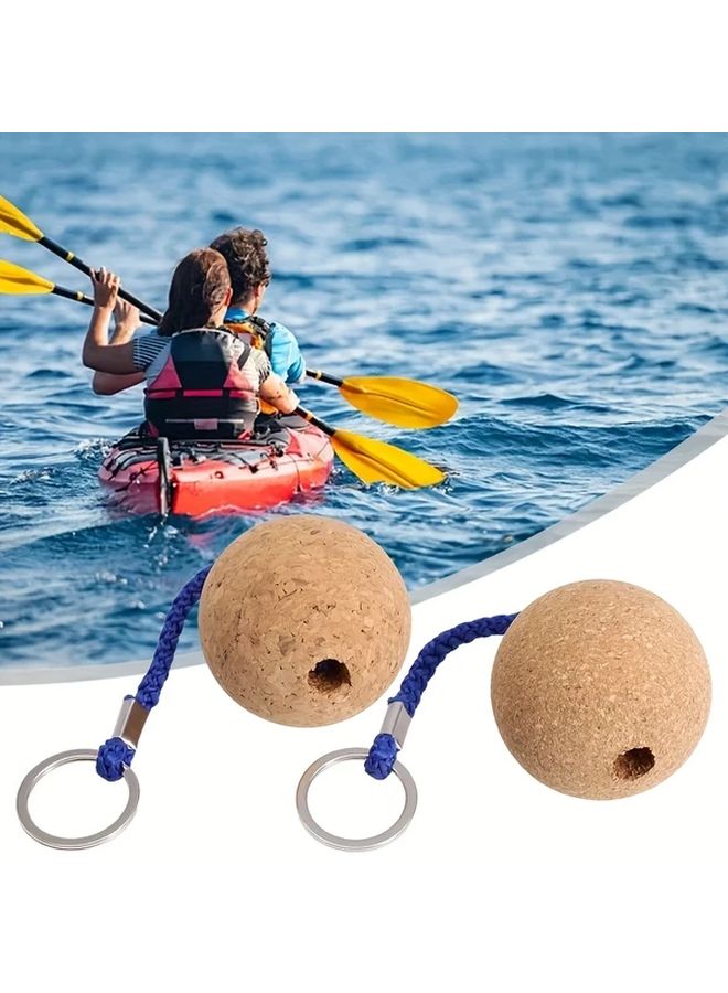 قطعتان من سلسلة مفاتيح المساعدة على الطفو بكرة الفلين الأسود للإكسسوارات المائية للقوارب واللوح التجديف والكاياك - Image 2