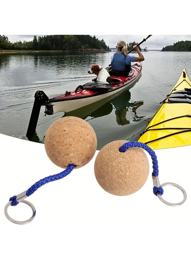 قطعتان من سلسلة مفاتيح المساعدة على الطفو بكرة الفلين الأسود للإكسسوارات المائية للقوارب واللوح التجديف والكاياك - Image 3