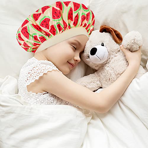 COCPOK 4 PCS Kids Satin Bonnet Child Sleeping Cap,Soft Silk Bonnet Elastic Wide Band,Breathable Baby Bonnets Night Sleep Caps,Colorful Night Hats Satin Cap for Girls Toddler Teens Natural Hair (Cute Pattern) - Image 5