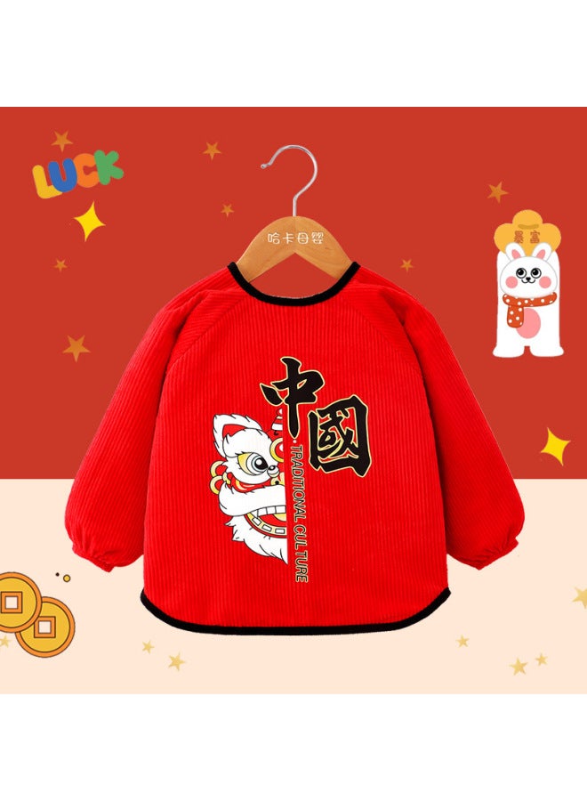 Cartoon Printed Baby Smock Bib Autumn And Winter Crystal Velvet Water-proof And Anti-dirty Inverted Gown Kidsren's Reverse Dressing A