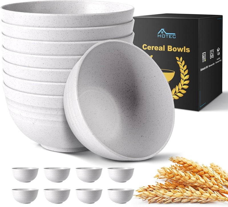 HOTEC Unbreakable Wheat Straw Cereal Bowls  Microwave  Dishwasher Safe Soup and Salad Bowls BPA Free Set of 8 26oz White - Image 1