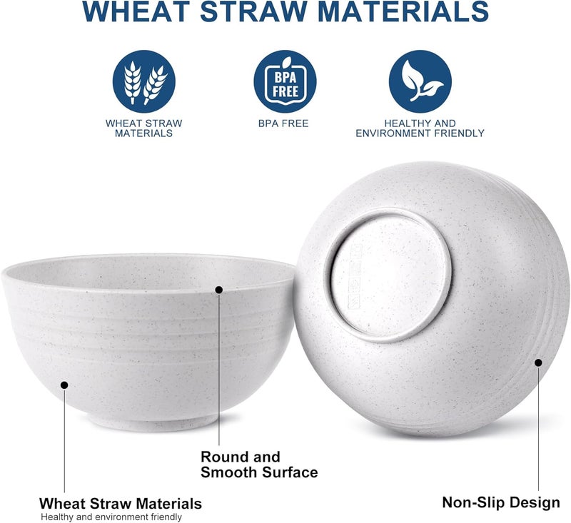 HOTEC Unbreakable Wheat Straw Cereal Bowls  Microwave  Dishwasher Safe Soup and Salad Bowls BPA Free Set of 8 26oz White - Image 3