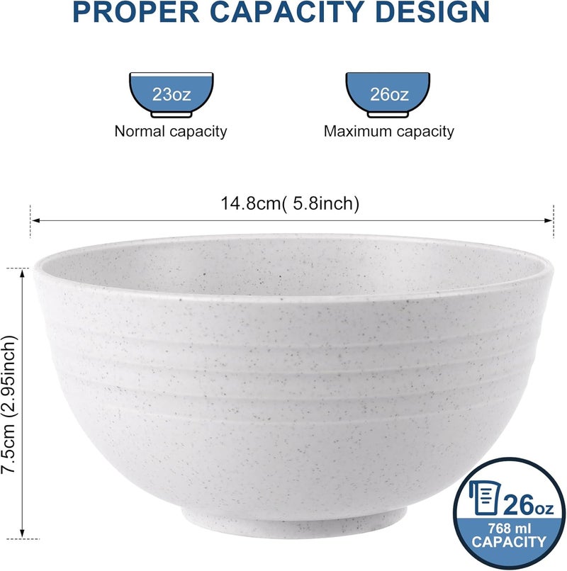 HOTEC Unbreakable Wheat Straw Cereal Bowls  Microwave  Dishwasher Safe Soup and Salad Bowls BPA Free Set of 8 26oz White - Image 2
