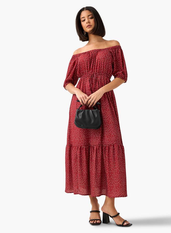 Splash FAV Polka Dot Print Off Shoulder Women Dress with Tie-Ups - Image 1