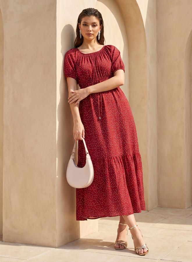 Splash FAV Polka Dot Print Off Shoulder Women Dress with Tie-Ups - Image 1