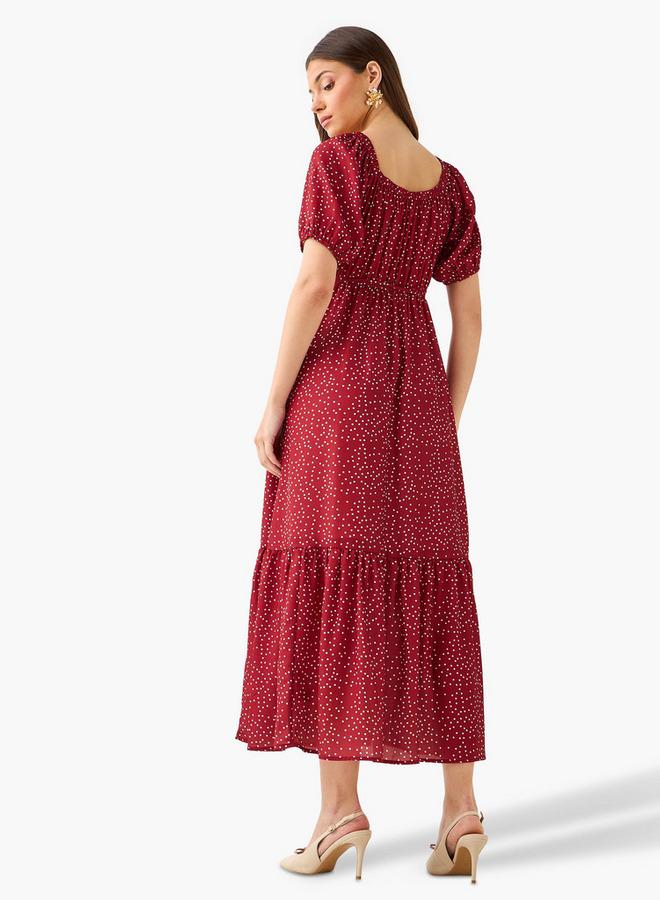 Splash FAV Polka Dot Print Off Shoulder Women Dress with Tie-Ups - Image 3