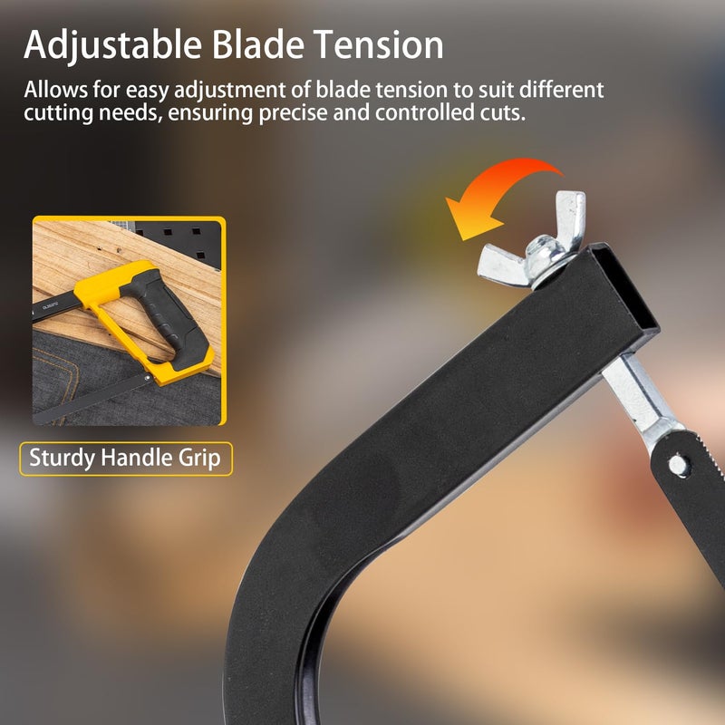 Deli DL353712 12" Hacksaw 300mm 65Mn Steel Adjustable Blade with Coated PP Handle Hand Saw Frame Repair Tool Kit for DIY Sawing Ceramic Wood Metal Work (Pack of 1, Yellow Black) - Image 5