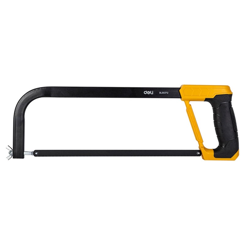 Deli DL353712 12" Hacksaw 300mm 65Mn Steel Adjustable Blade with Coated PP Handle Hand Saw Frame Repair Tool Kit for DIY Sawing Ceramic Wood Metal Work (Pack of 1, Yellow Black) - Image 1