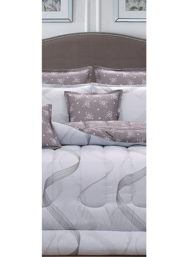 لوفيرا طقم مفرش نفرين ملكي لحاف قماش متين وناعم ونقشة عصرية 8 قطع مقاس 240*260 سم - Image 3