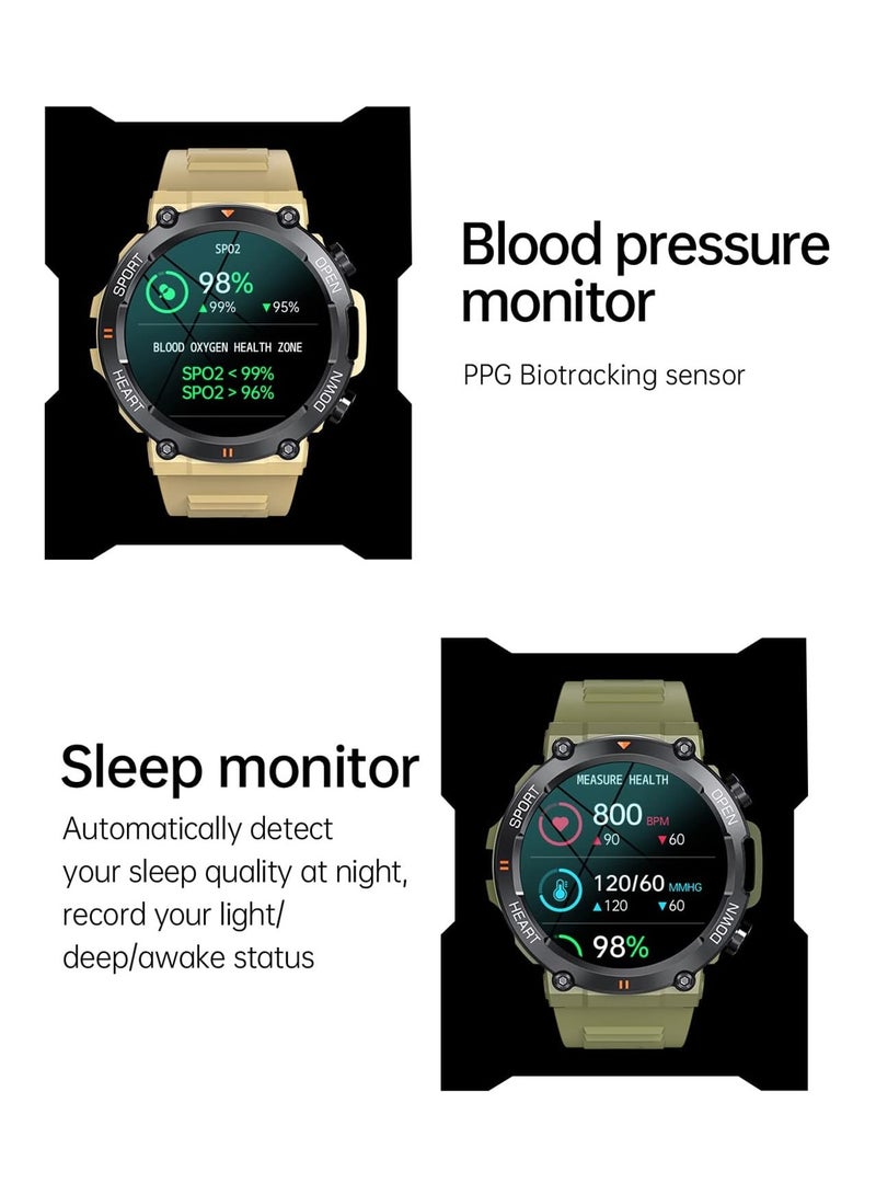 K56PRO Smart Watch Men's Outdoor Three-Proof Bluetooth Call Healthy Sleep Monitoring Multi-Sports (Khaki) - Image 4