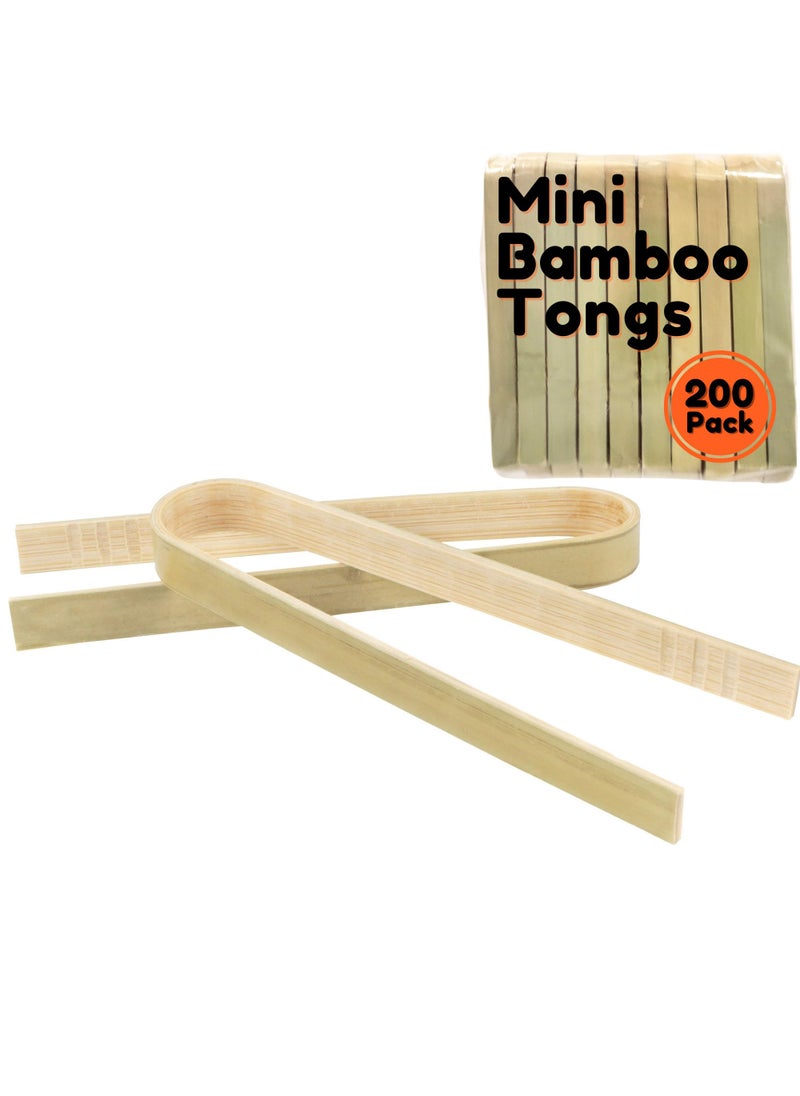 BambooMN BambooMN 39 Mini Bamboo Disposable Tongs  Toast Tongs  200 Pieces 