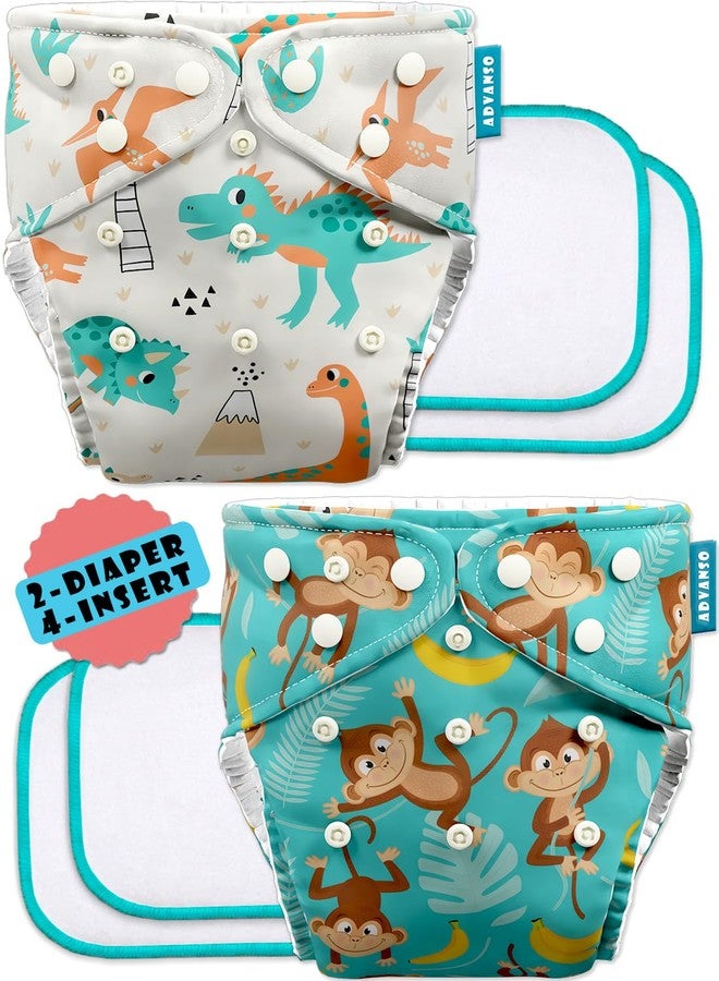 Advanso Leakage Proof cloth diapers for babies, high absorbent 2 reusable diaper 4 insert pad combo pack washable cloth diaper free size 5-18kg adjustable pocket cover P61 - Image 1