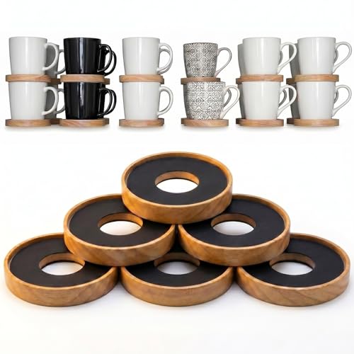 Elfzone Mug Organizer 6 Pcs Wooden Coffee Mug Stackers Mug Organizer for Kitchen CabinetEquipped with Food Grade NonSlip Pad - Image 1