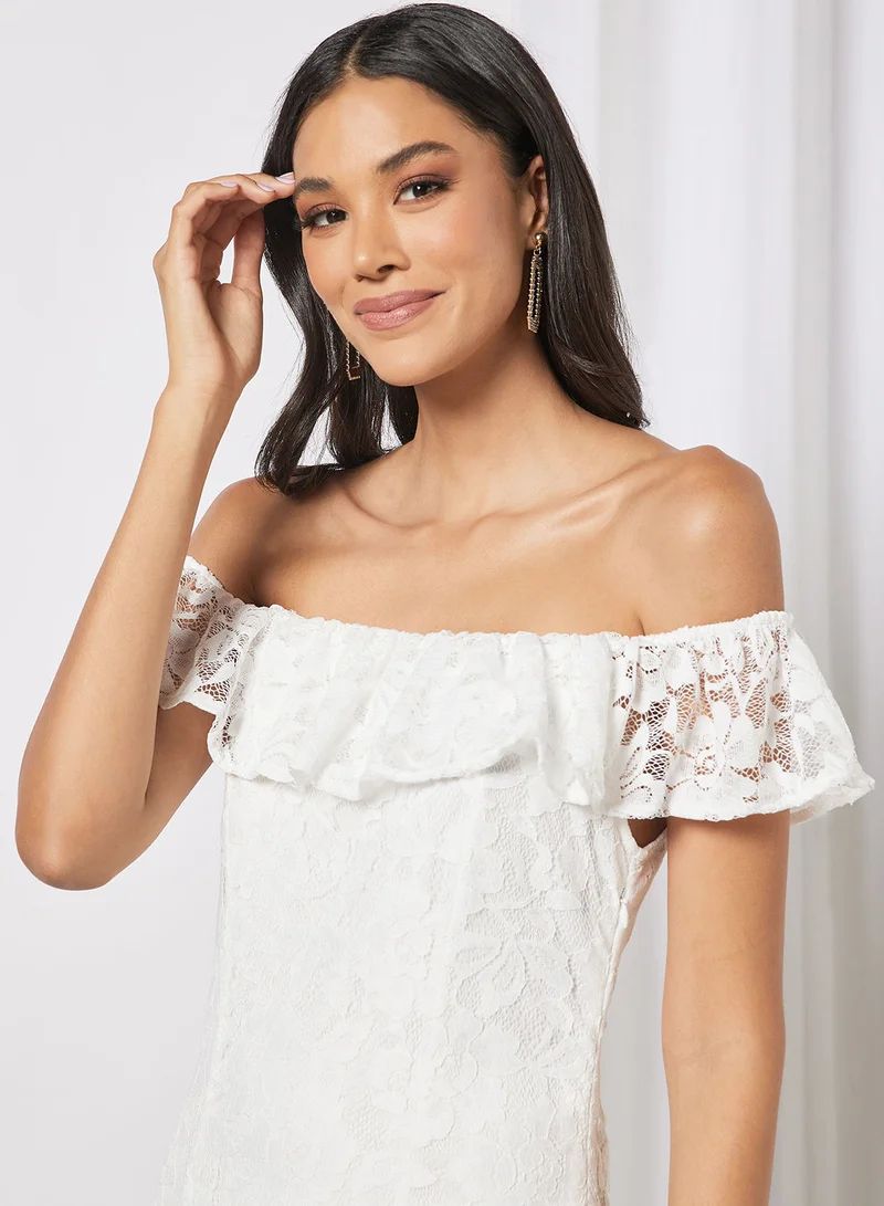 فيرو مودا Off-Shoulder Lace Maxi Dress