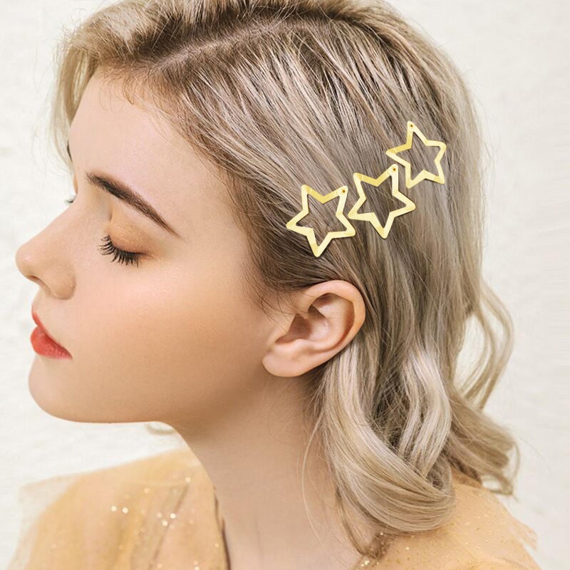 SAOROPEB Star Hair Clips 2000s Y2K Snap Hair Barrettes Non Slip Star Hair Accessories Gold Metal Hair Clips for Girls Women -15 PCS 1.18" - Image 4