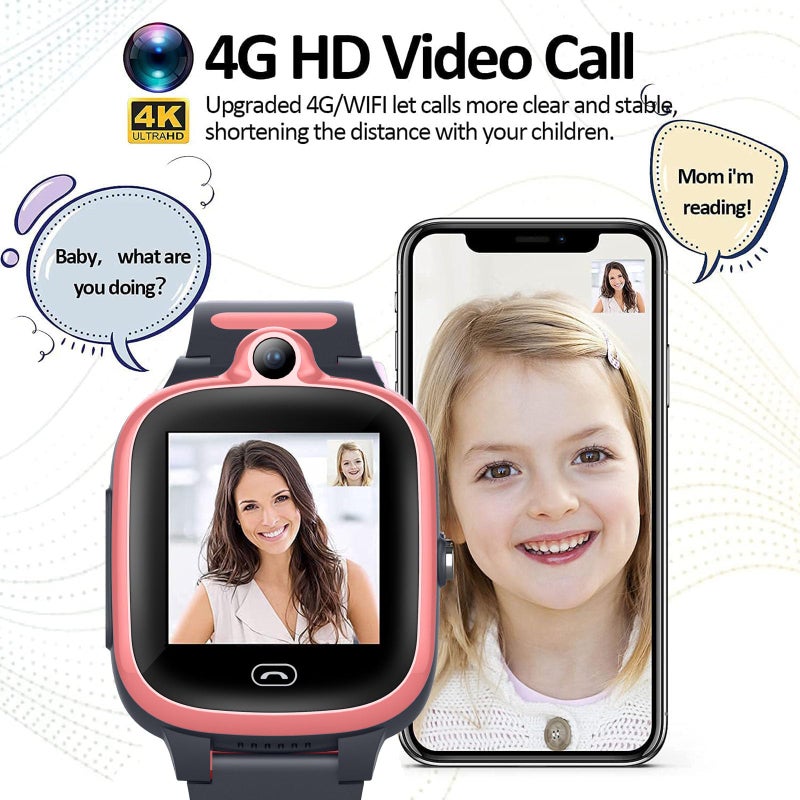 TEZILON Kids 4G GPS Smart Watch Worldwide Real-Time Tracking Phone Video Call Text Waterproof SOS Emergency Alarm Voice Message Camera Geo-Fence Pedometer Anti-Lost GPS Tracker 3-15 Girls Present - Image 4