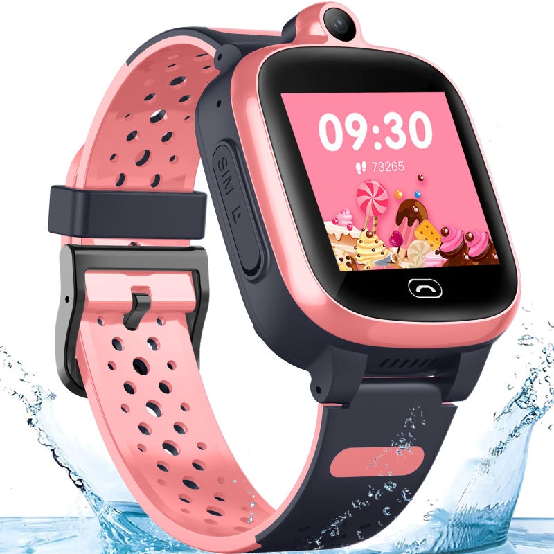 TEZILON Kids 4G GPS Smart Watch Worldwide Real-Time Tracking Phone Video Call Text Waterproof SOS Emergency Alarm Voice Message Camera Geo-Fence Pedometer Anti-Lost GPS Tracker 3-15 Girls Present - Image 1