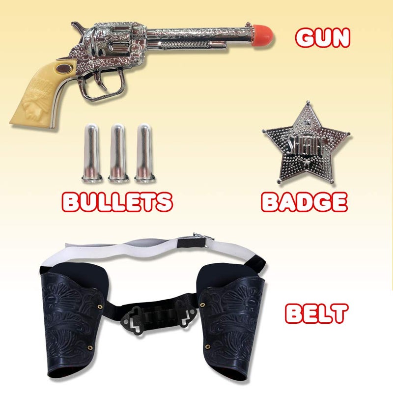 ArtCreativity Cowboy Toy Gun Holster and Belt 9 Piece Set for Kids. 2 Toy Pistols, 1 Sheriff Badge, 2 Gun Holsters, and 3 Play Bullets, 1 Adjustable Belt, Old Western Action Belt for Sheriff - Image 3