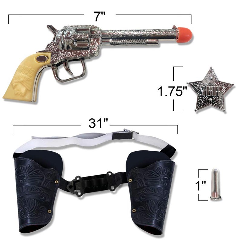 ArtCreativity Cowboy Toy Gun Holster and Belt 9 Piece Set for Kids. 2 Toy Pistols, 1 Sheriff Badge, 2 Gun Holsters, and 3 Play Bullets, 1 Adjustable Belt, Old Western Action Belt for Sheriff - Image 4