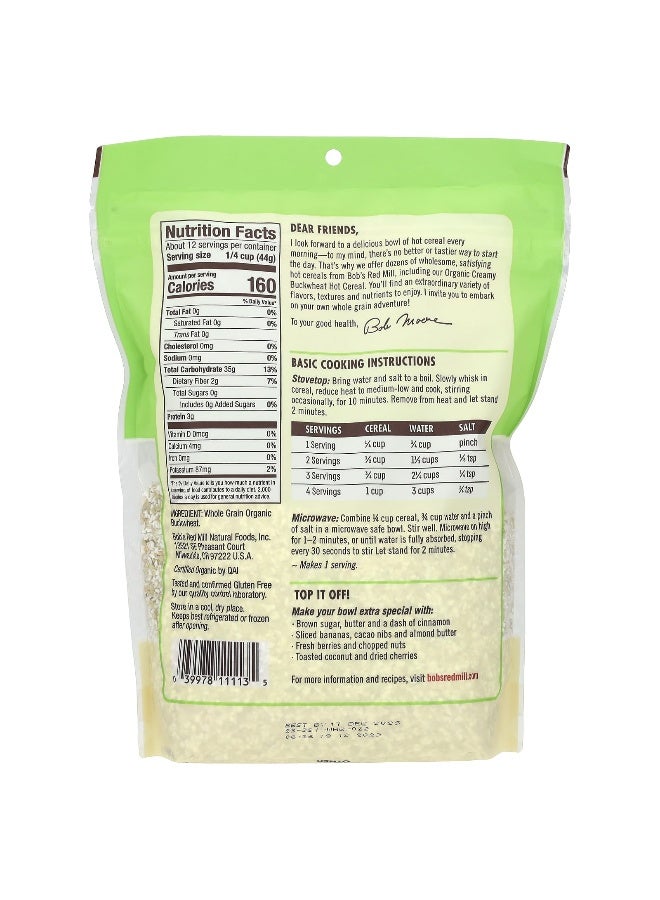Bobs red mill Bob's Red Mill, Organic Creamy Buckwheat Hot Cereal, Whole Grain, Gluten Free, 18 oz (510 g) - Image 2
