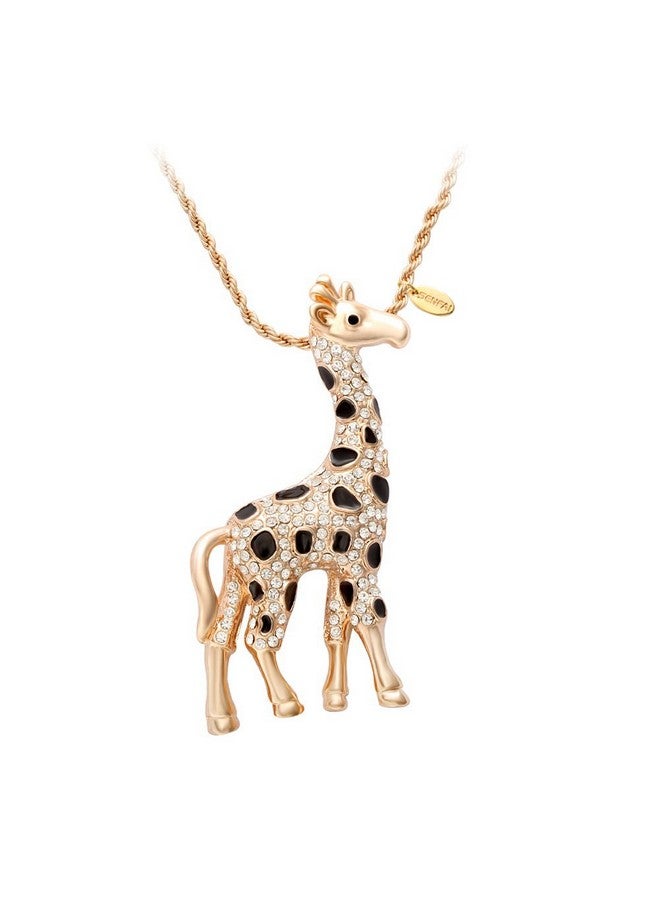 SENFAI Giraffe Deer Pretty Black Enamel Crystal Sweater Pendant Necklace Three Color (Gold) - Image 1