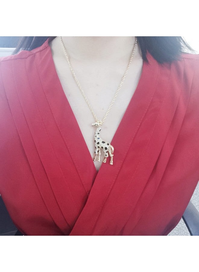 SENFAI Giraffe Deer Pretty Black Enamel Crystal Sweater Pendant Necklace Three Color (Gold) - Image 4