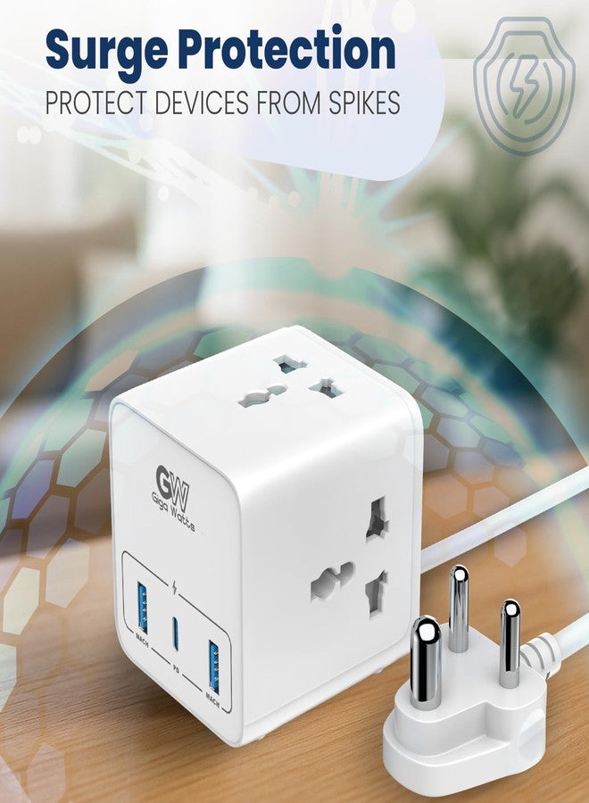 GIGAWATTS لوحة تمديد الطاقة GIGAWATTS 6 في 1 مع 3 مقابس عالمية، 20 واط من النوع C PD و2 منفذ USB-A للشحن السريع، 2500 واط 10 أمبير، سلك متين بطول 3 أمتار، 250 فولت، مقاوم للحريق وآمن للأطفال، محول سفر (ضمان 6 أشهر) - Image 5